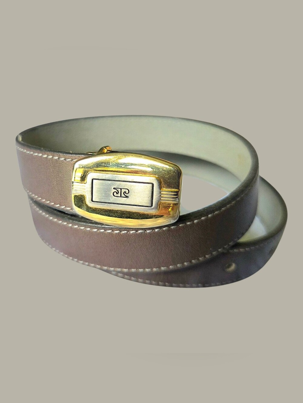 Vintage Pierre Cardin Brown Leather Belt Gold Tone Logo Buckle Made in France S